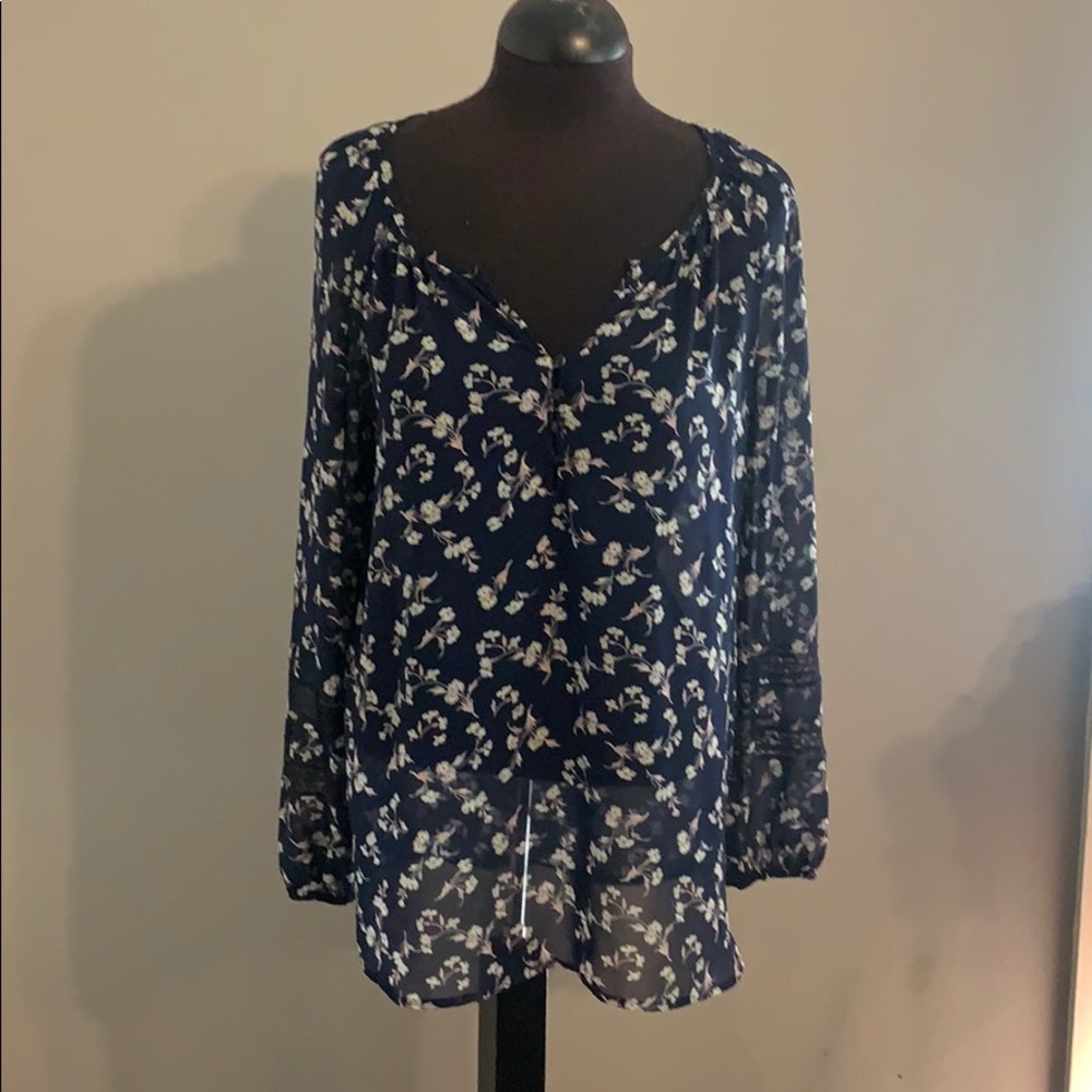Navy floral peasant blouse